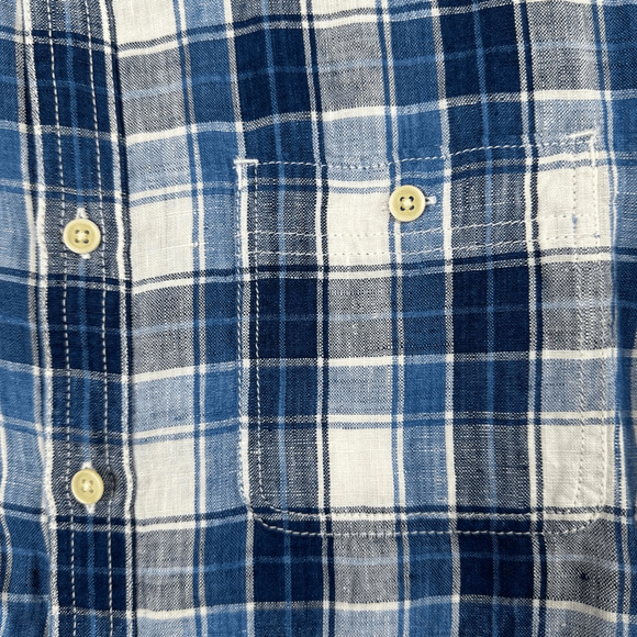 Lucky Brand Linen Shirt Button Front Long Sleeve Plaid Mens Small California Fit - Picture 6 of 11
